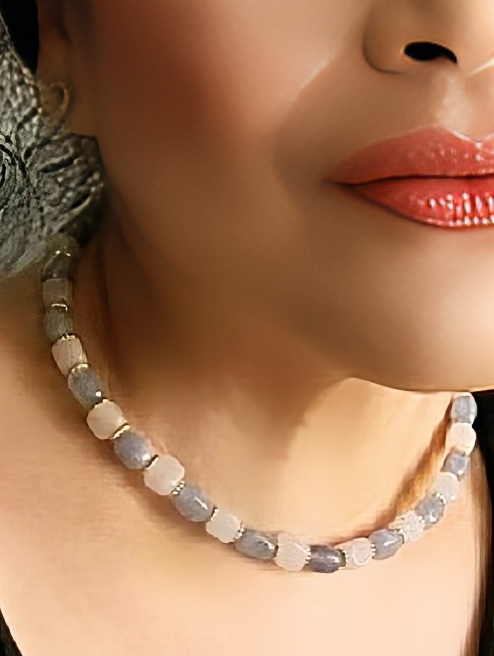 Blue Sky Jade In Gold Plated Choker Or Necklace